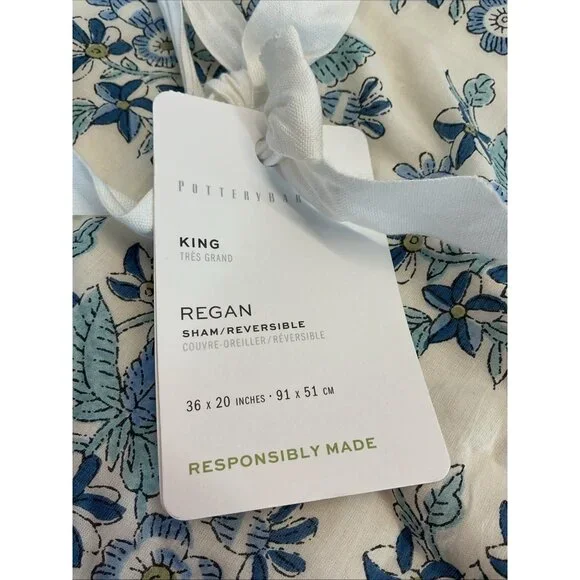 Pottery Barn Regan Handcrafted Reversible King Blue Sham (1) NWOT - Picture 4 of 5